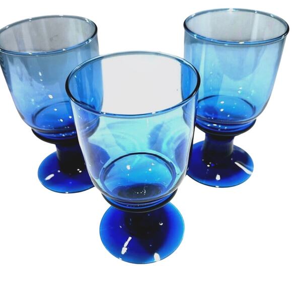 Cobalt Blue Large Vintage Footed Water/Iced Tea Goblets-Set of 3-Excellent - Picture 3 of 5